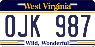WV license plate OJK987