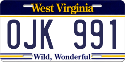 WV license plate OJK991
