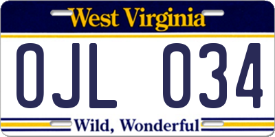 WV license plate OJL034