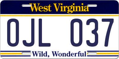 WV license plate OJL037