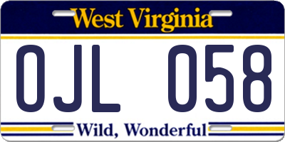 WV license plate OJL058