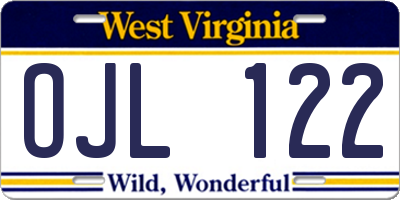 WV license plate OJL122