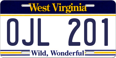 WV license plate OJL201