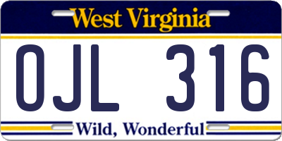 WV license plate OJL316