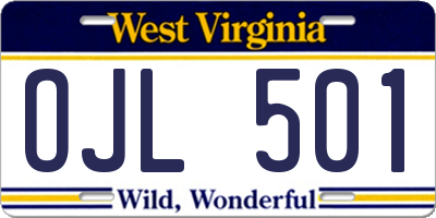WV license plate OJL501