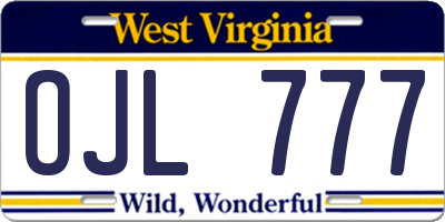 WV license plate OJL777
