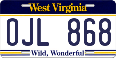 WV license plate OJL868