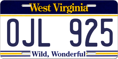WV license plate OJL925