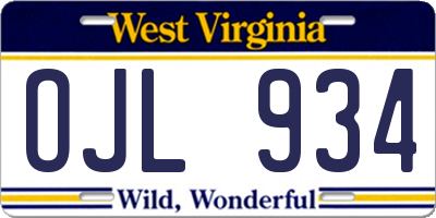 WV license plate OJL934