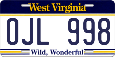 WV license plate OJL998