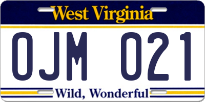 WV license plate OJM021