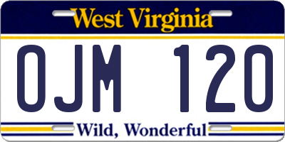 WV license plate OJM120