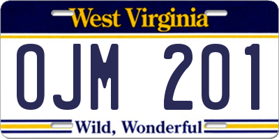 WV license plate OJM201