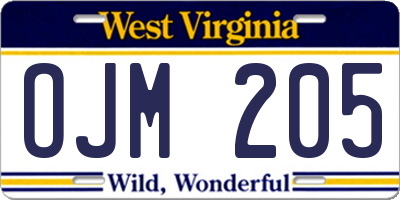 WV license plate OJM205