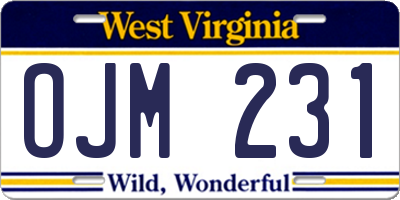 WV license plate OJM231