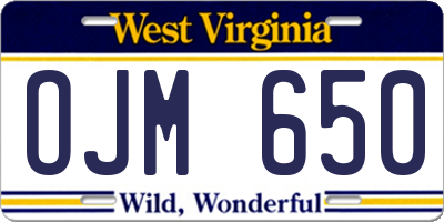 WV license plate OJM650
