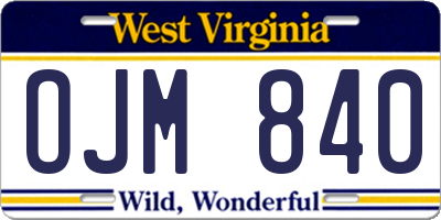 WV license plate OJM840