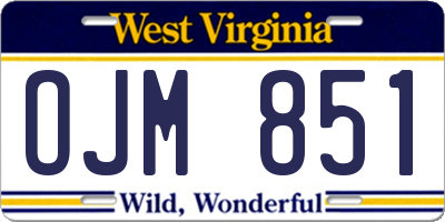 WV license plate OJM851