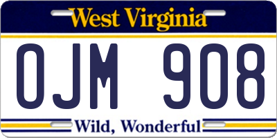 WV license plate OJM908