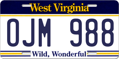 WV license plate OJM988