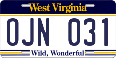 WV license plate OJN031