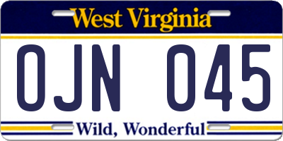 WV license plate OJN045