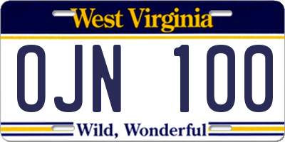WV license plate OJN100