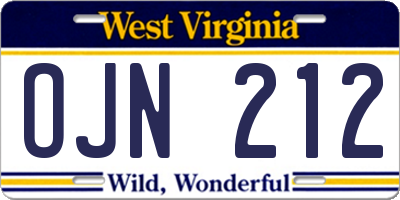 WV license plate OJN212