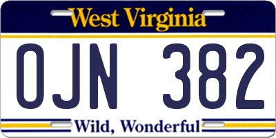 WV license plate OJN382