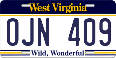 WV license plate OJN409
