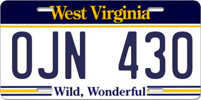 WV license plate OJN430