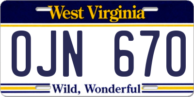 WV license plate OJN670