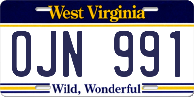 WV license plate OJN991