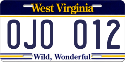 WV license plate OJO012