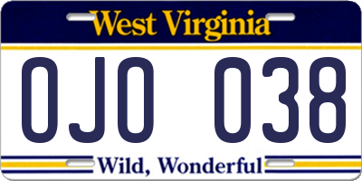 WV license plate OJO038