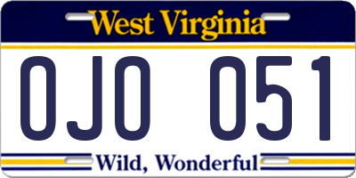 WV license plate OJO051