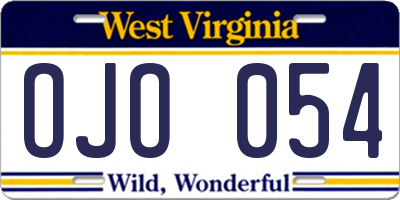 WV license plate OJO054
