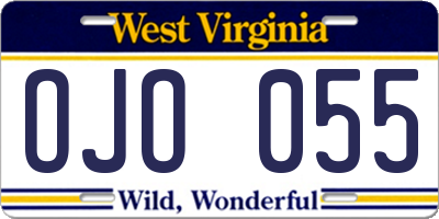 WV license plate OJO055