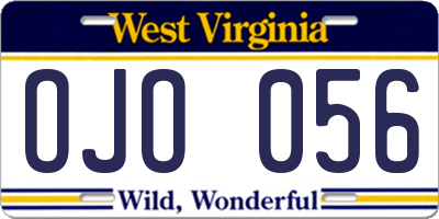 WV license plate OJO056