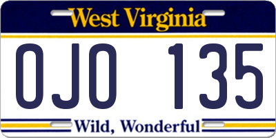 WV license plate OJO135