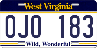 WV license plate OJO183