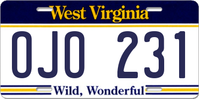 WV license plate OJO231
