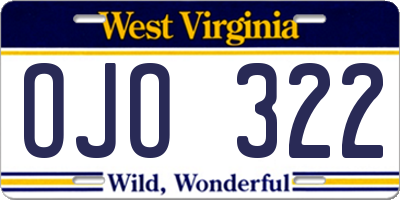 WV license plate OJO322