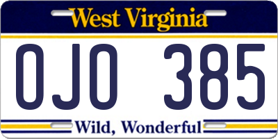 WV license plate OJO385