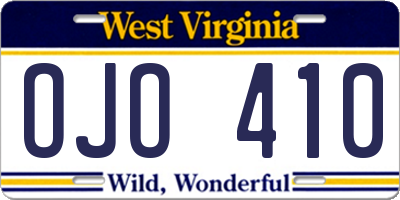 WV license plate OJO410