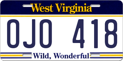 WV license plate OJO418