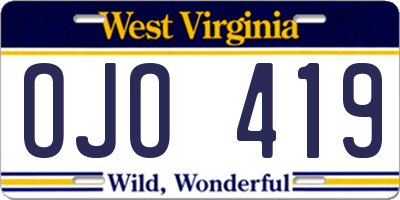 WV license plate OJO419