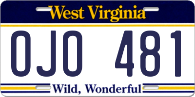 WV license plate OJO481