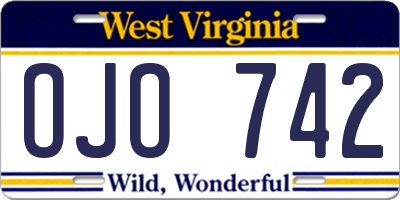 WV license plate OJO742
