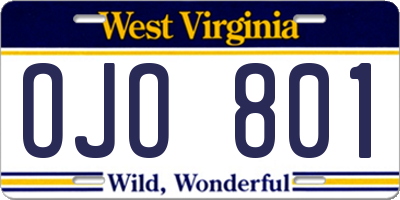 WV license plate OJO801